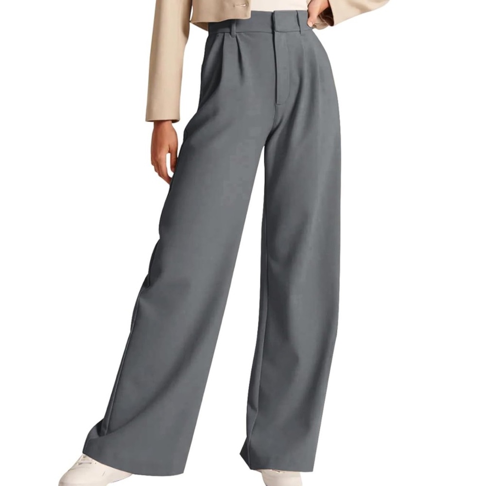 High waist wide leg grey dress pants